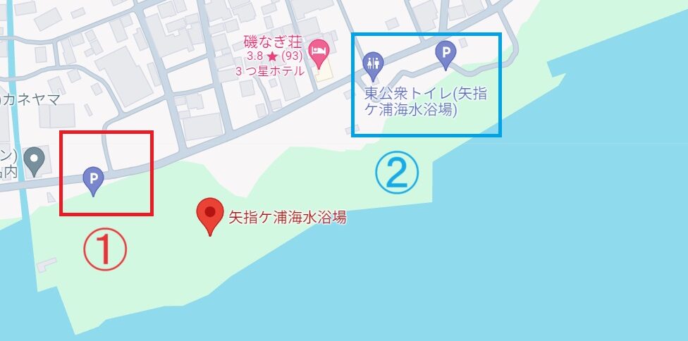 矢指ケ浦海水浴場の地図